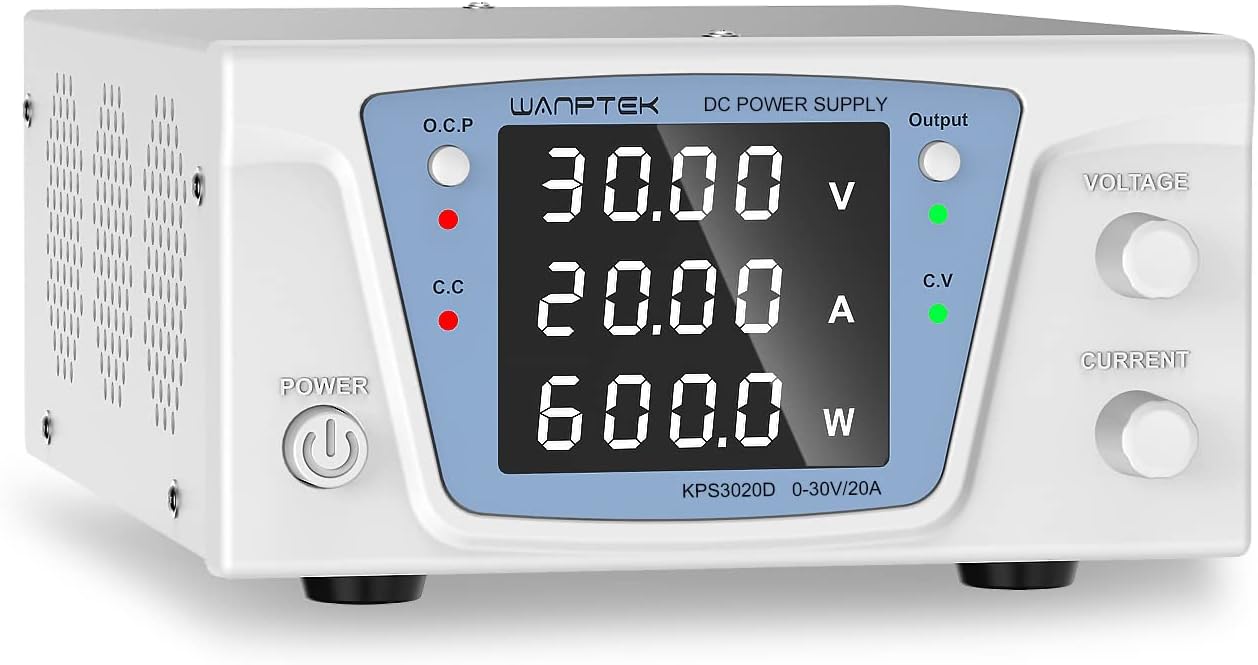 Fuente de alimentación CC variable 30V 20A 600W, fuente de alimentación de banco con perillas de ajuste precisas del codificador, fuente de