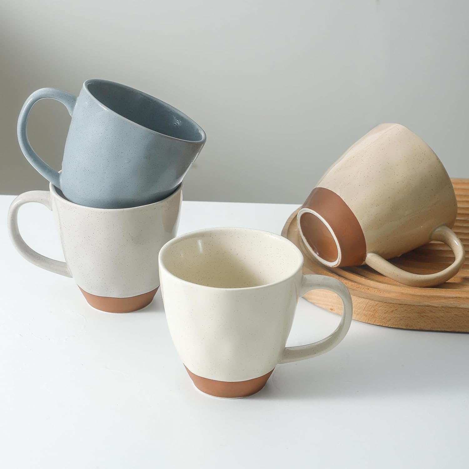 Juego de 4 tazas de café de cerámica tazas de té de 13 onzas para cacao, latte, capuchino, tazas de café de porcelana para microondas, color único