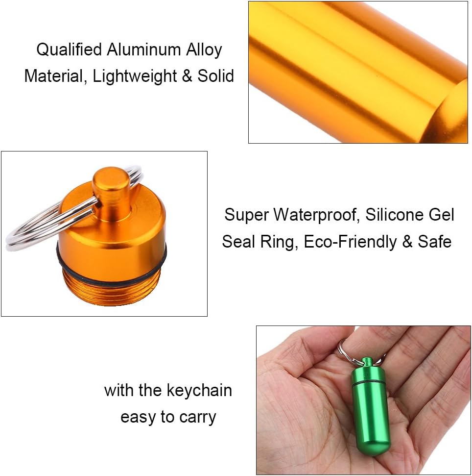 Pastillero, mini pastillero de aluminio impermeable, organizador de botellas con llavero para medicamentos al aire libre (9 unidades)