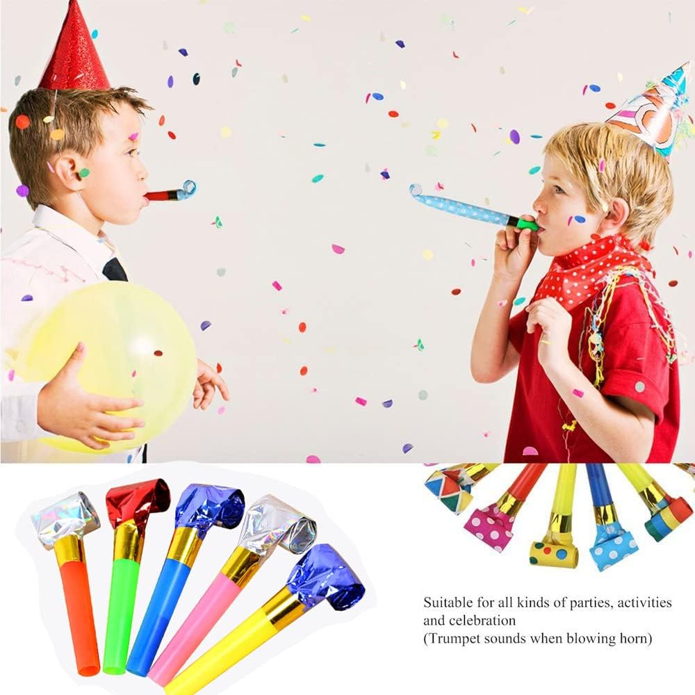 36 sopladores de fiesta, regalos de fiesta que hacen ruido, cuernos de fiesta coloridos con flecos, silbato de fiesta para niños, juegos de