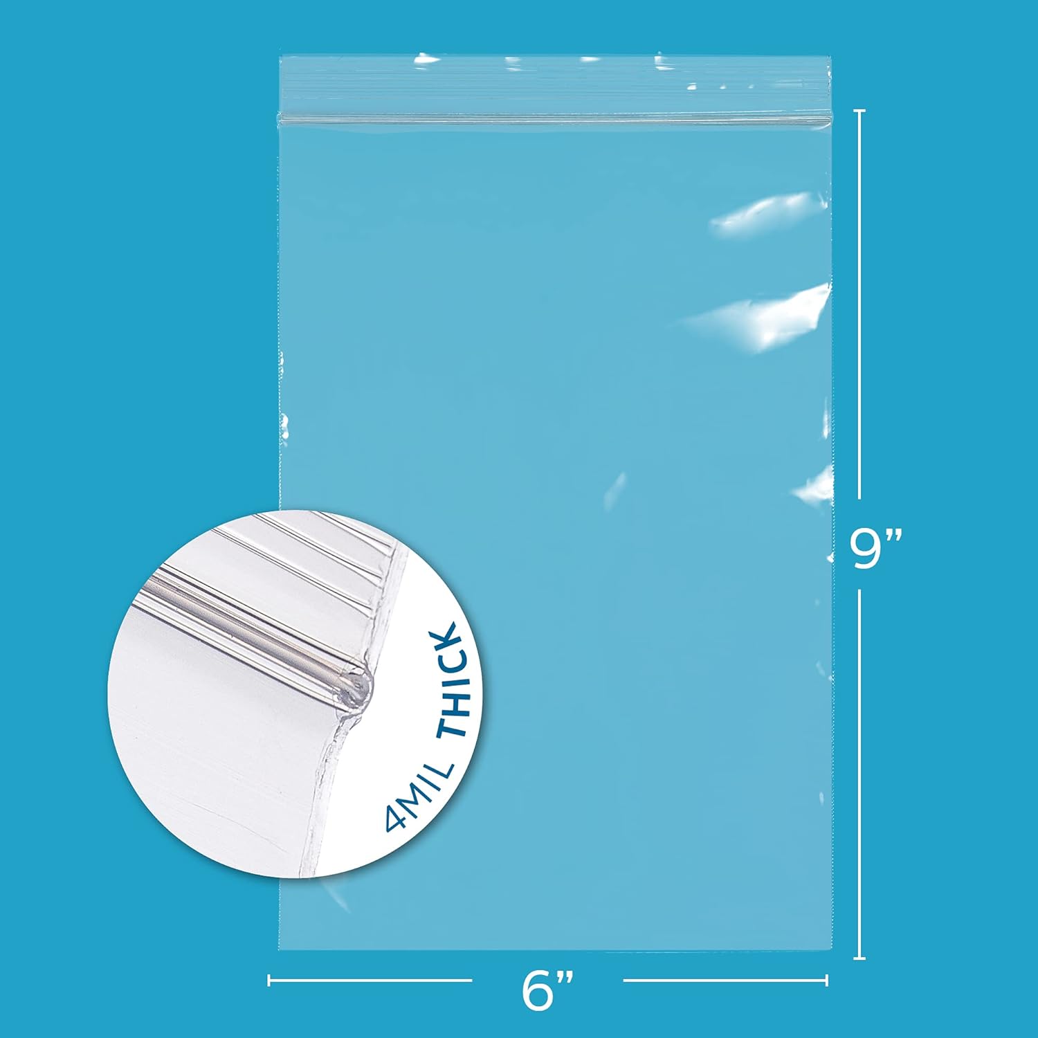GPI – Bolsas de plástico transparente con cremallera de 6 x 9 pulgadas, 100 unidades, bolsas de polietileno duraderas de 4 mil de grosor con cierre