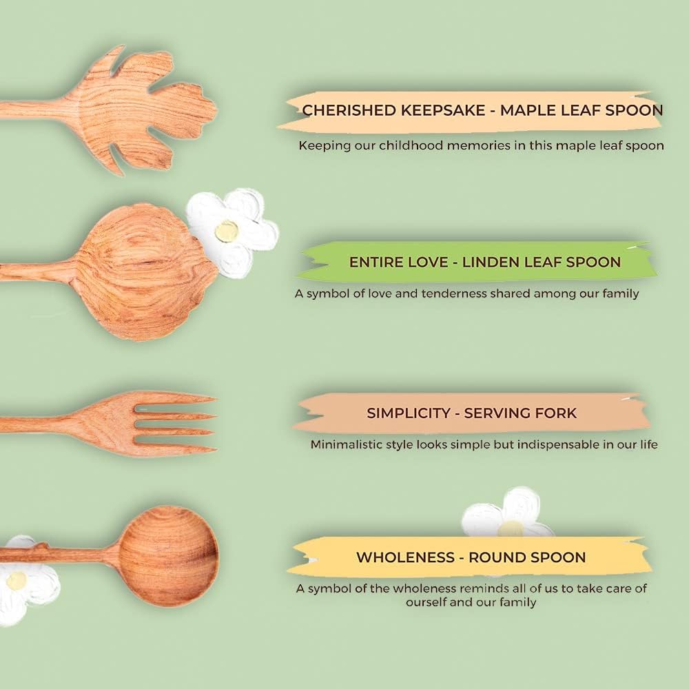 BVicHair Juego de 4 cucharas y tenedores de madera, juego de cucharas de ensalada de madera, regalos de amas de casa reales, regalos de cocina para