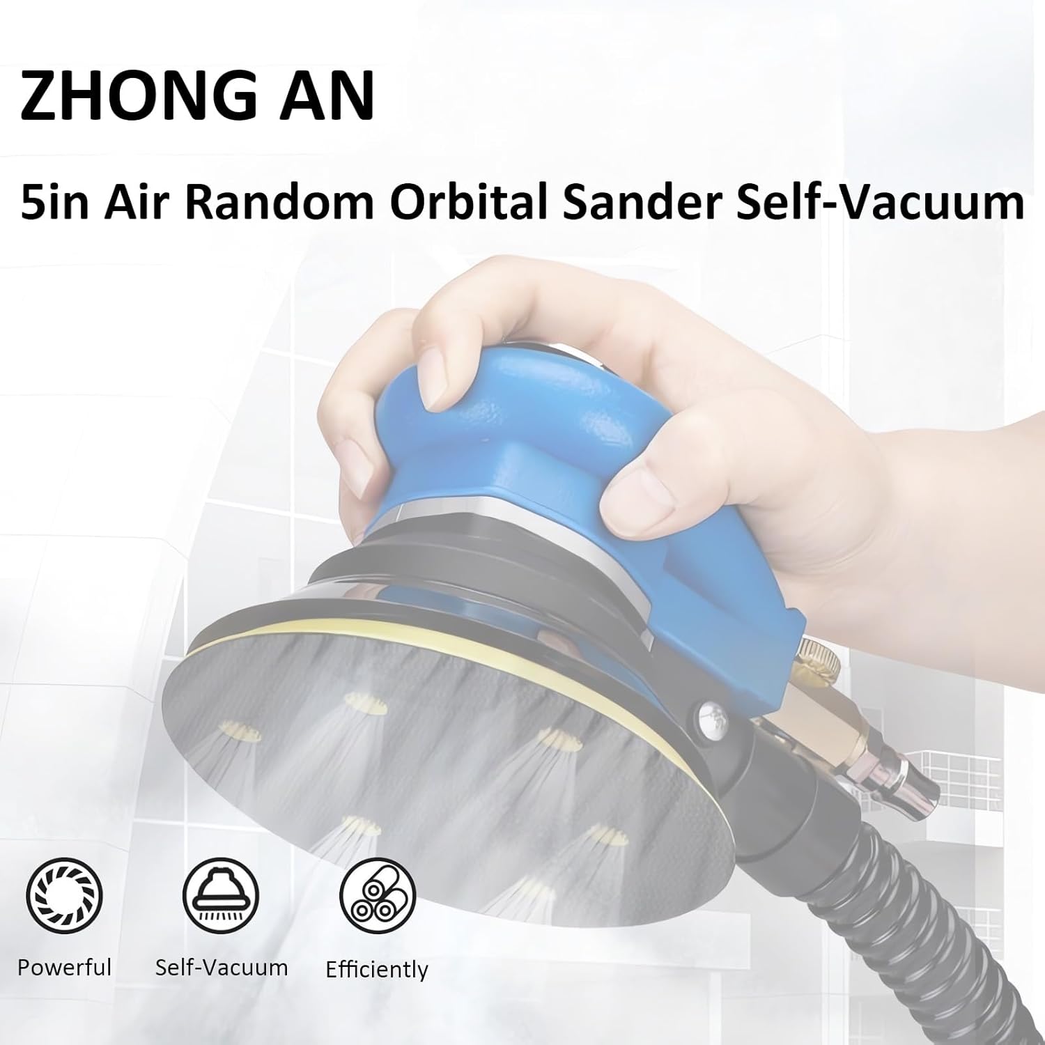 ZHONG AN Lijadora orbital profesional de 5″, lijadora de palma de doble acción para trabajo de carrocería automática, sistema de vacío de gancho y