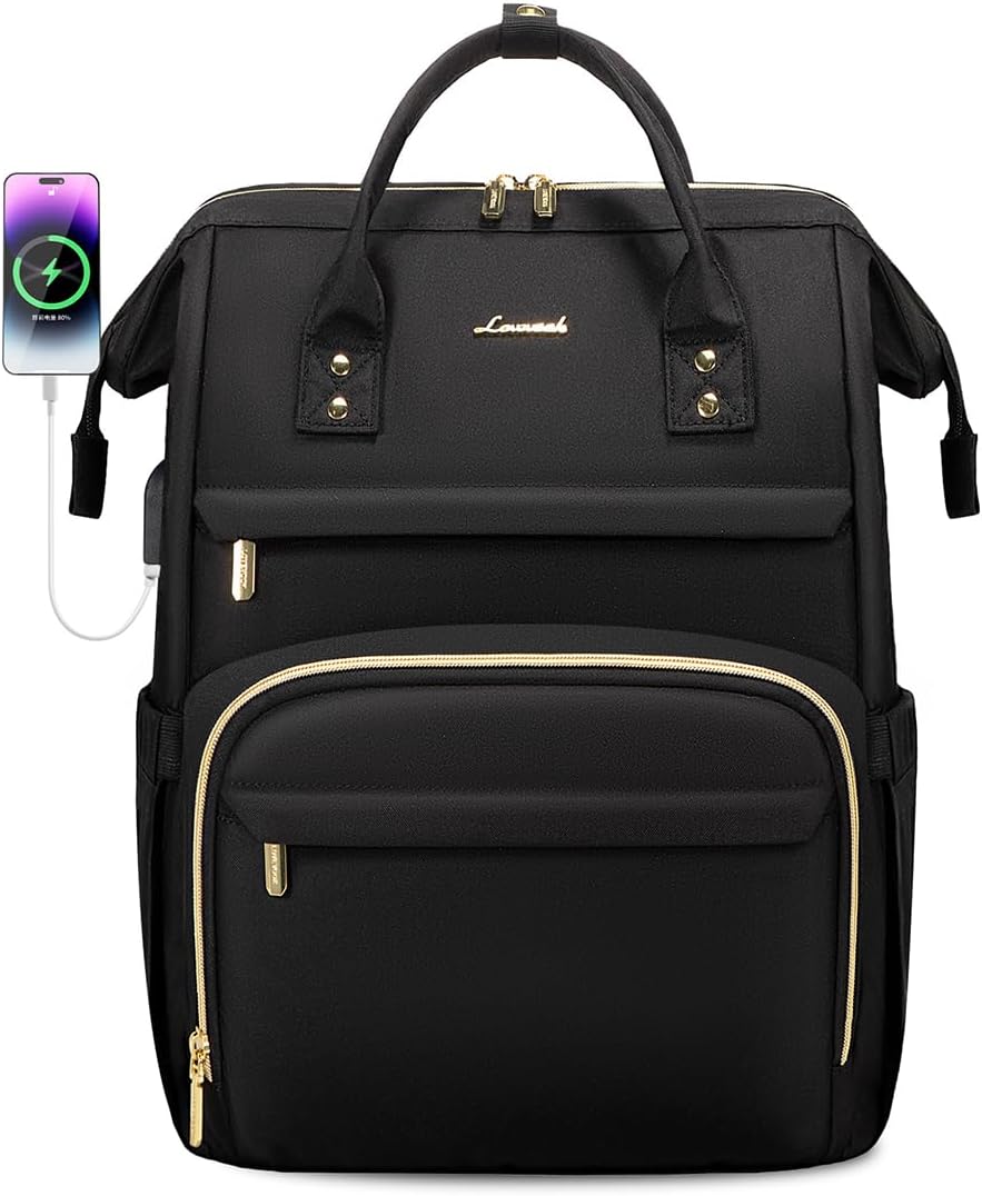 Mochila para computadora portátil para mujer, de moda, para viaje, con puerto USB, Negro), 146901LK-17
