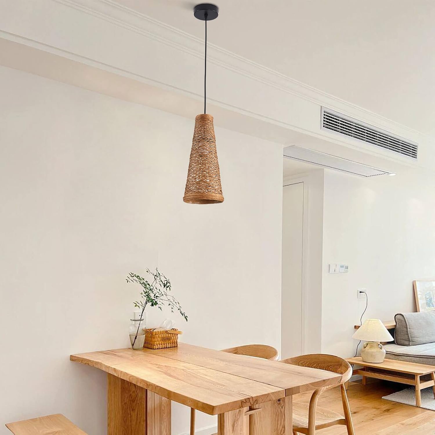 1 mini luces colgantes tejidas, moderna lámpara colgante costera bohemia con pantalla de ratán tejida a mano, accesorio de iluminación colgante para