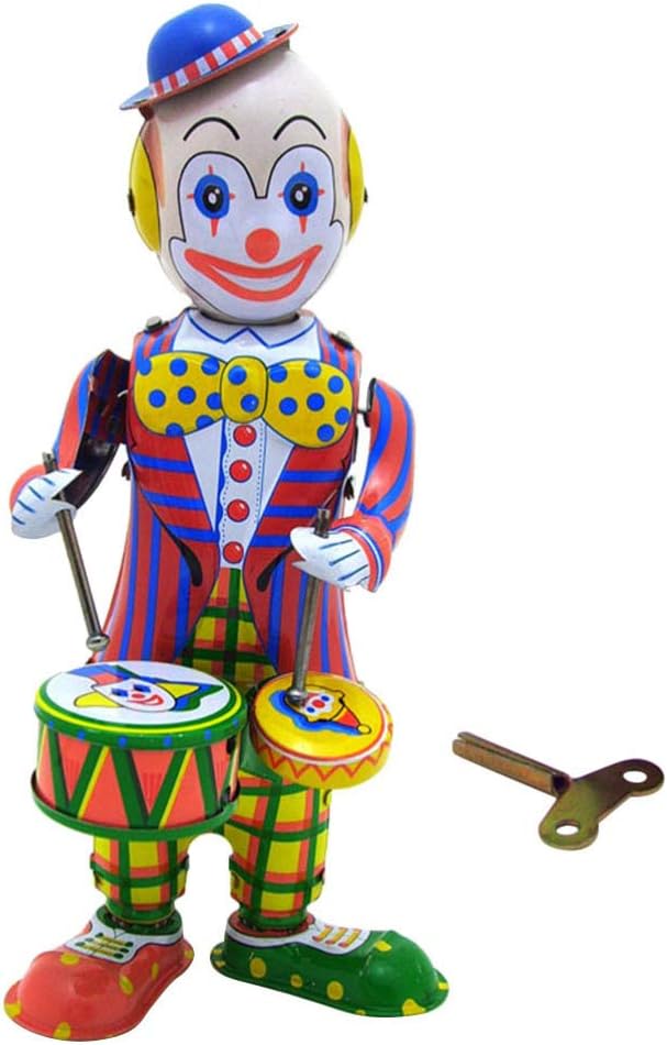 Toddmomy Figura de hojalata de juguete de payaso de cuerda de cuerda, juguete de batería de hojalata, figura de payaso de batería, juguete de mesa