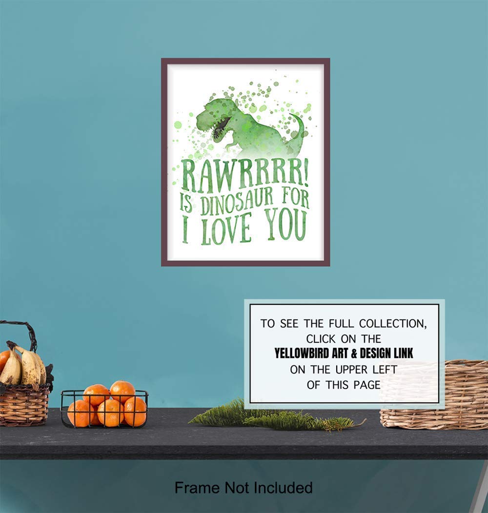 Rawr Means I love You in Dinosaur – Nursery Decor Dinosaur Love Typography Wall Art Print Poster – Unique Home Decoration for Boys or Kids Room,