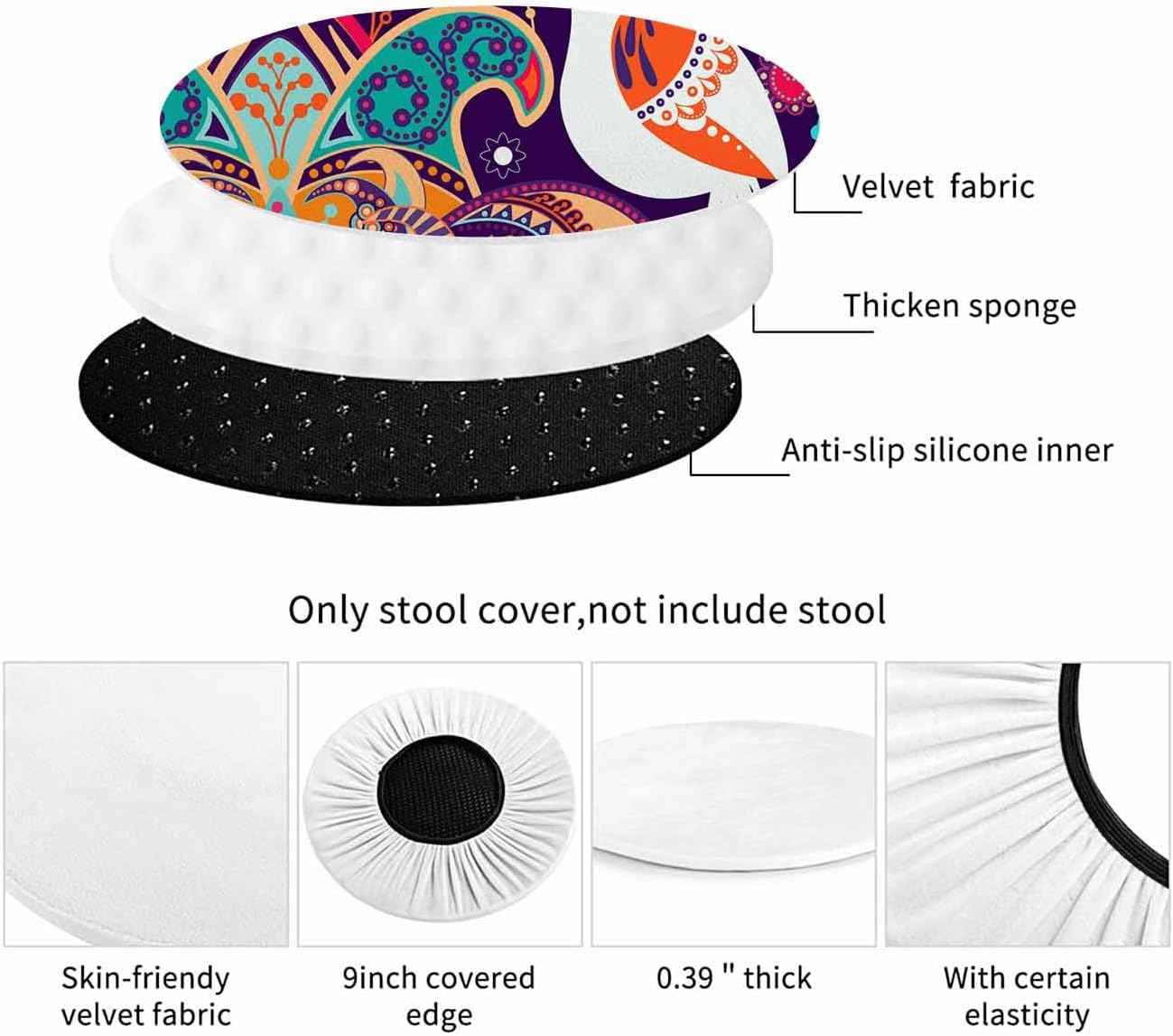 Swono Funda de cojín redonda para silla de bar, 1 paquete de fundas elásticas para taburetes de barra redondas, fundas elásticas para asiento de