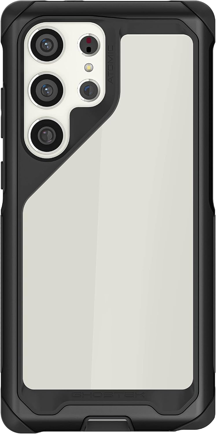 Ghostek ATOMIC – Funda delgada para Galaxy S23 Plus con parte trasera transparente y parachoques de metal de aluminio, protección de carga