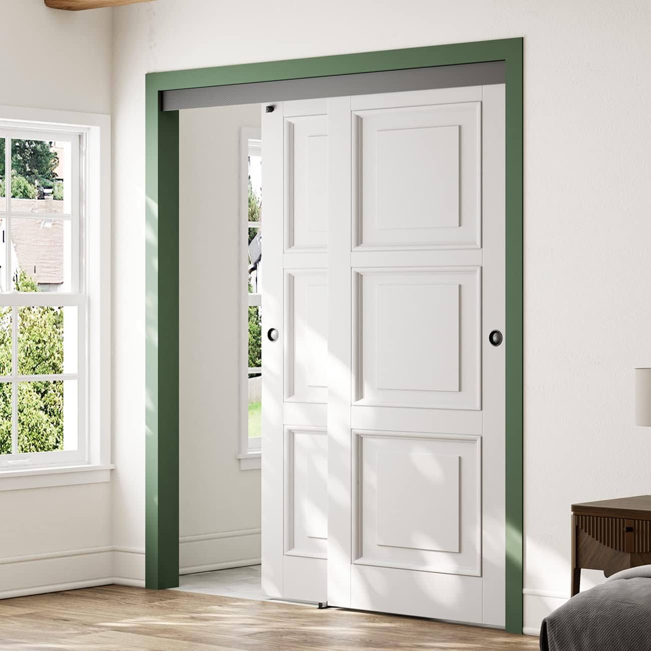 SMARTSMITH Kit de herrajes para puerta de derivación de 6 pies, con 2 dedos pul, para armario, sala de almacenamiento, juego de herrajes para puerta