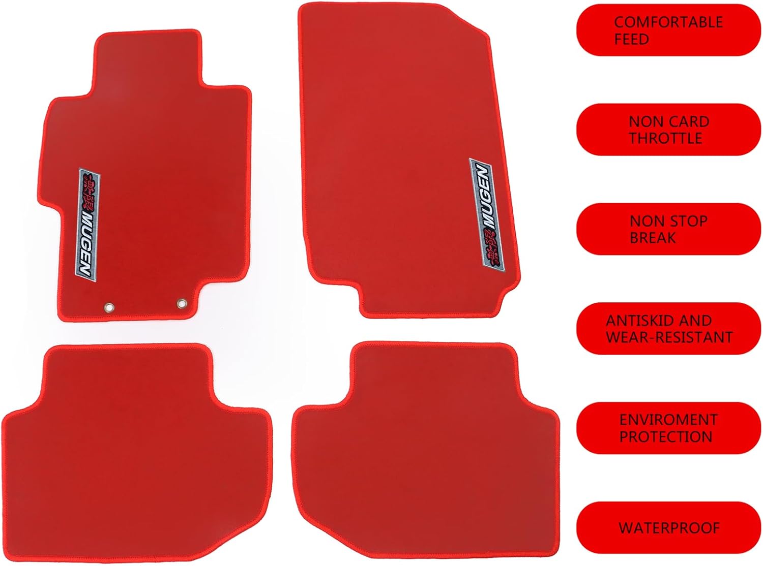 EVPROXP Alfombrillas compatibles con Honda Accord 03-07, juego de 4 unidades delanteras y traseras de fábrica, nailon rojo, con Mugen, 04 05 06 07