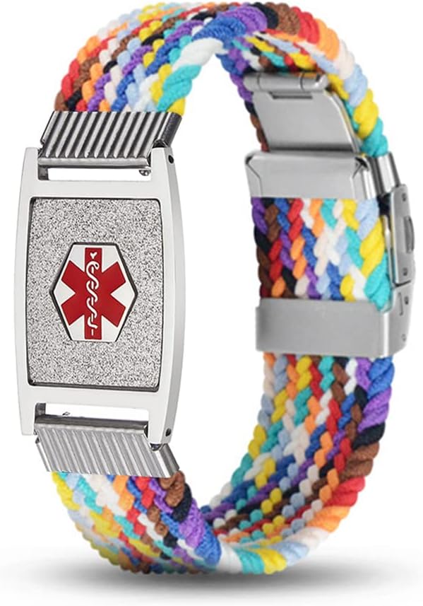 Pulsera de alerta médica personalizada de nailon trenzado elástico médico, pulseras de identificación de emergencia, grabado gratis, pulsera de
