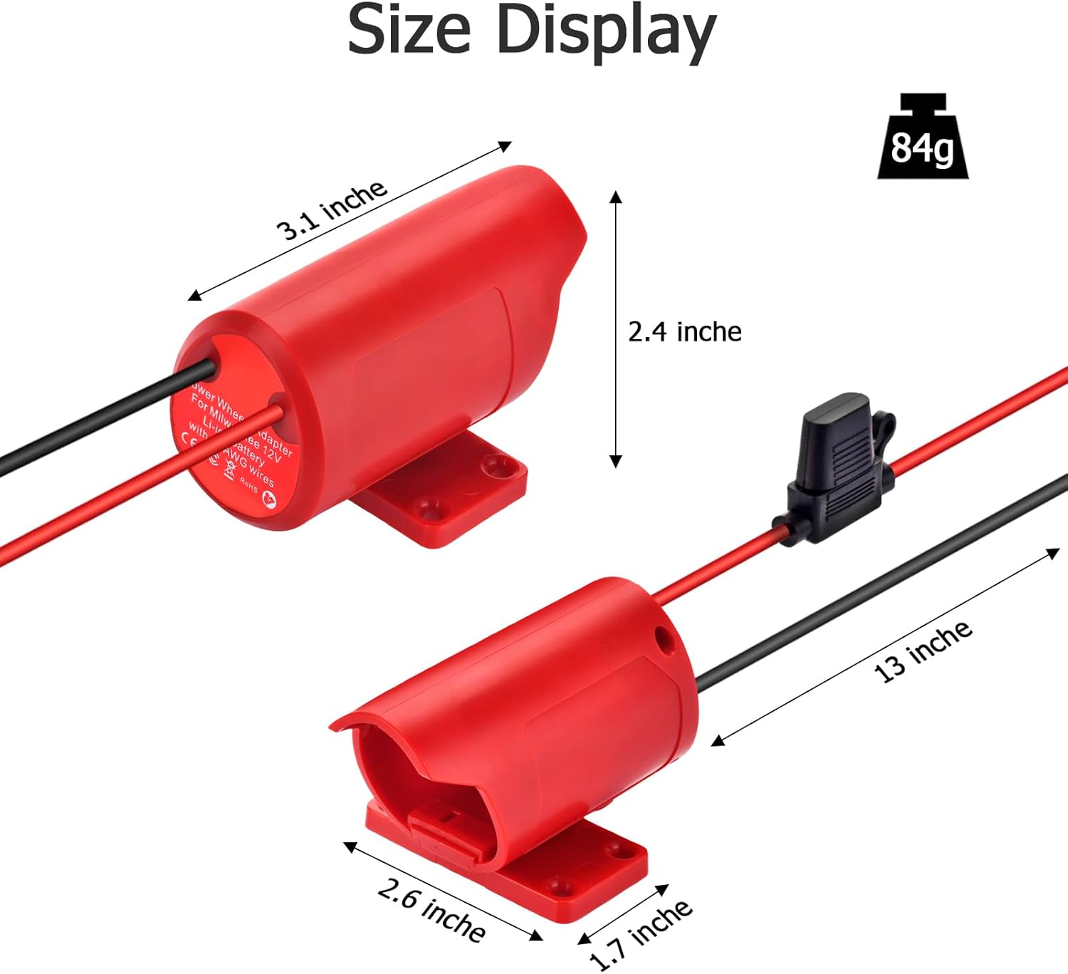 Adaptador de batería M12 con fusible, adaptador de ruedas eléctricas para Milwaukee 12V, convertidor de potencia de cable de calibre 14 para