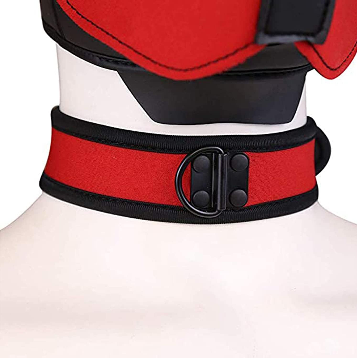 Máscara de neopreno de cara completa para perro con cuello, disfraz novedoso para cachorros, capucha de neopreno para adultos (rojo)