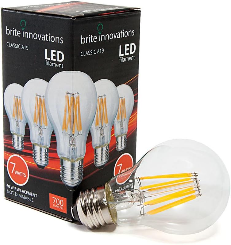 Brite Innovations Bombilla de filamento LED de ahorro de energía de 7 W, color blanco suave, 2700 K, reemplazo equivalente exacto a la bombilla