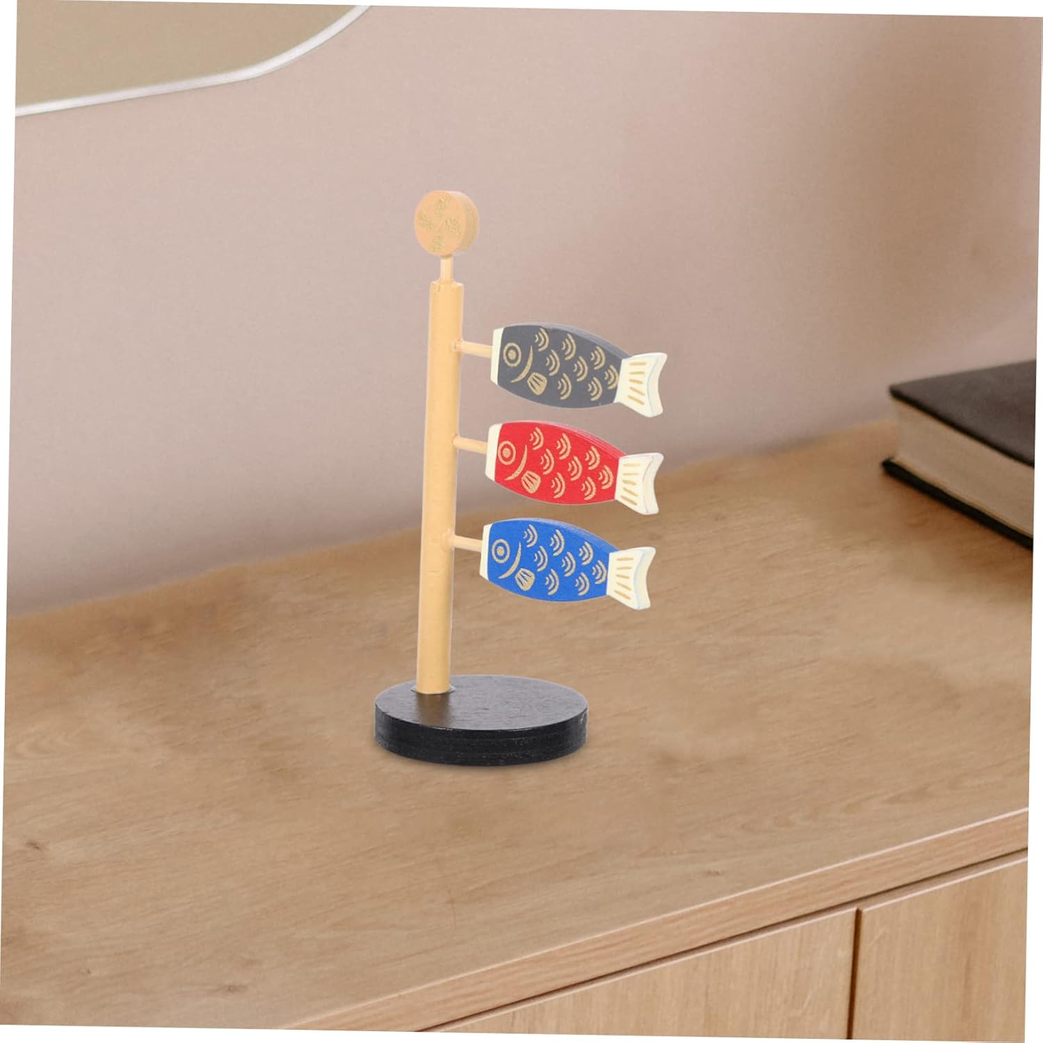 ABOOFAN Decoración de serpentina de carpa, 3 uds. Cosas lindas de carpa japonesa, soporte de madera para colocar estantería, decoración de barra de