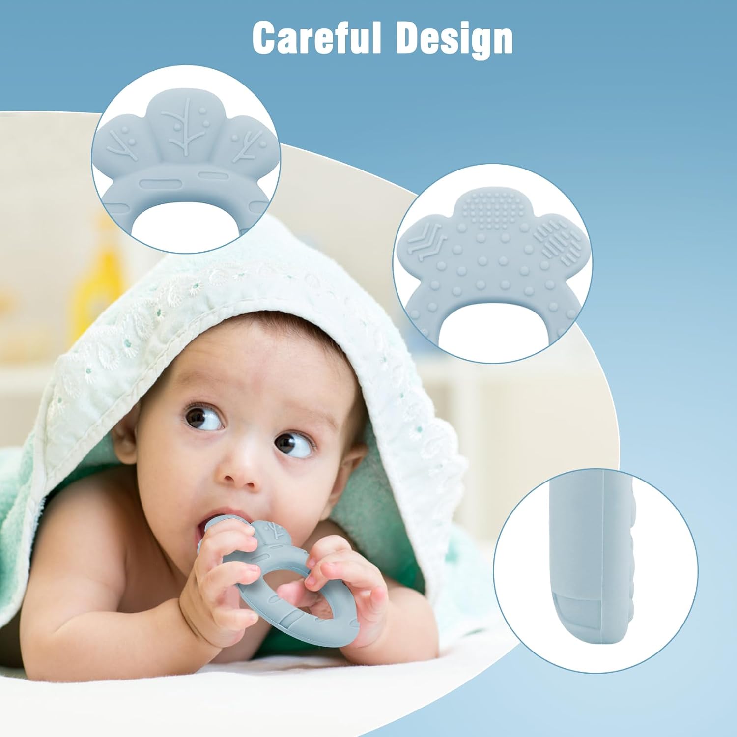 ACCKUO Juguetes de dentición para bebés de 12 meses, mordedor de silicona para exploración sensorial y alivio del dolor de dentición