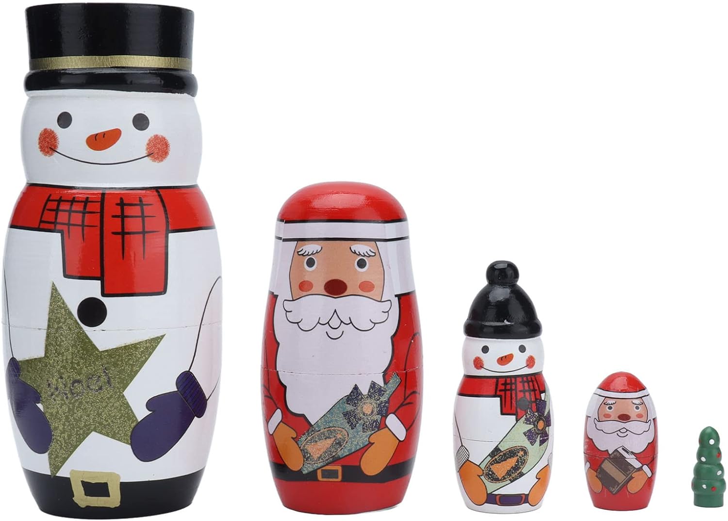 Juego de 5 muñecas rusas únicas de anidación, adornos navideños redondos brillantes, juguetes de anidación, regalos festivos para decoración