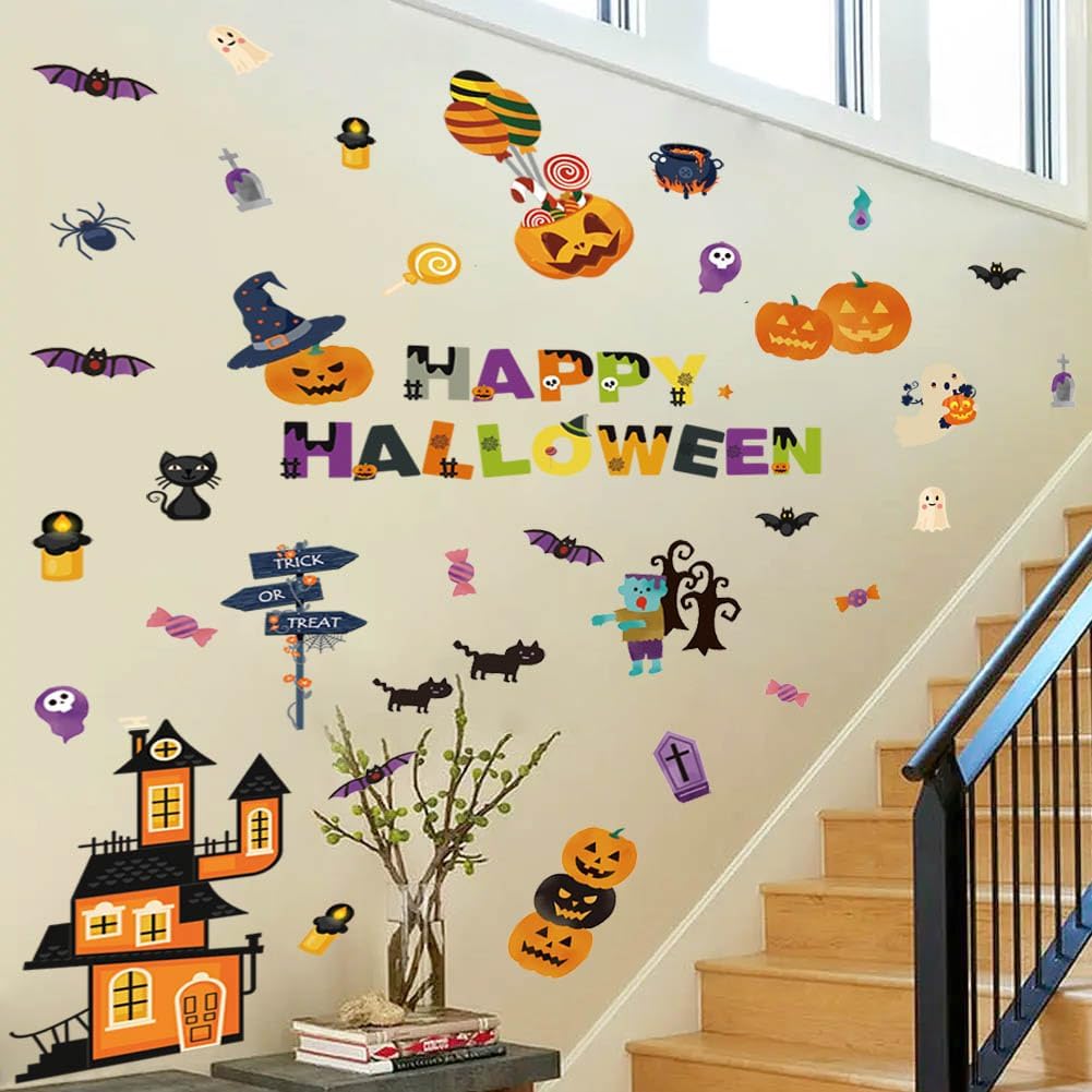 Calcomanías de Halloween para ventana, lindas calcomanías de Halloween para ventana, faroles de truco o trato, decoraciones de calabazas para niños,