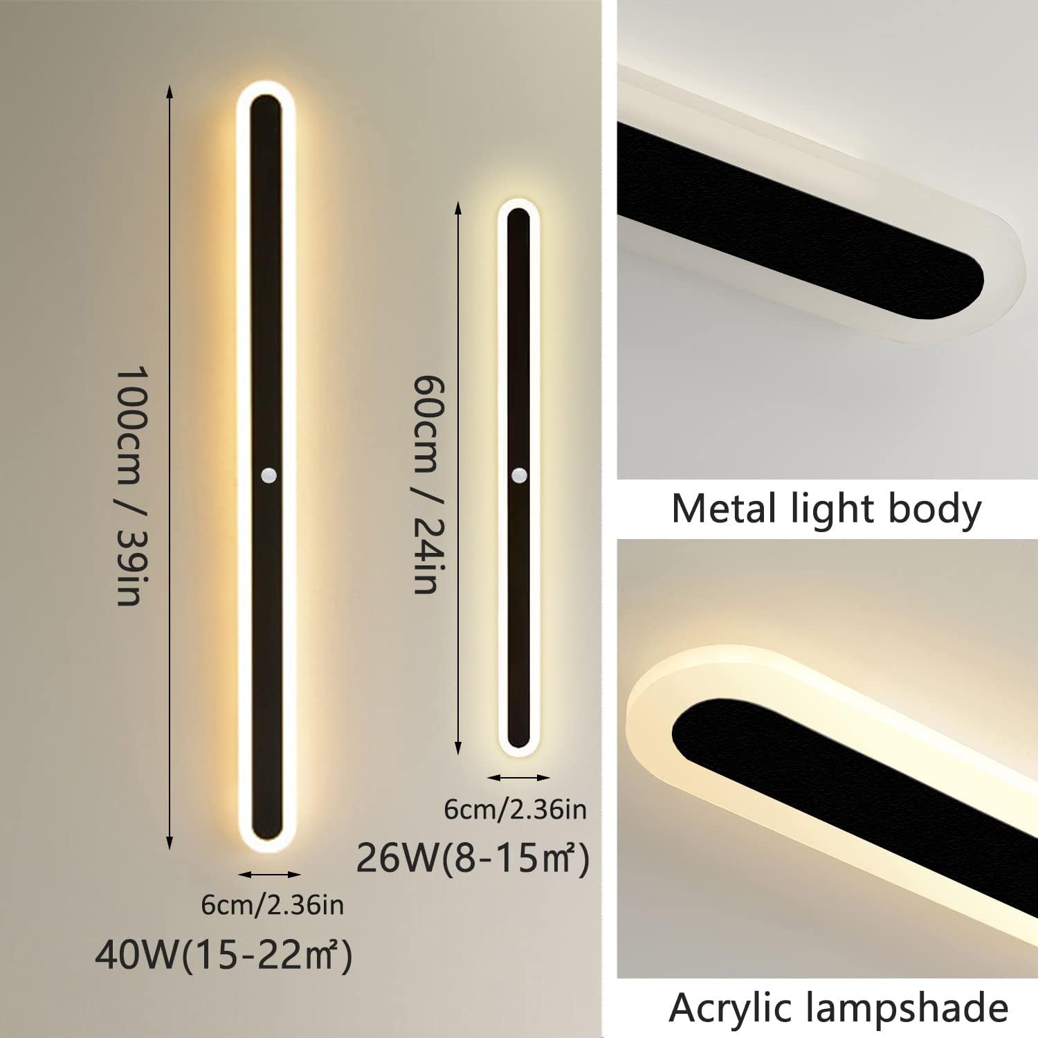RYELEIN Lámpara de pared con sensor de movimiento para exteriores, 40 W, impermeable, para montaje en pared, lámpara de pared LED de tira larga para