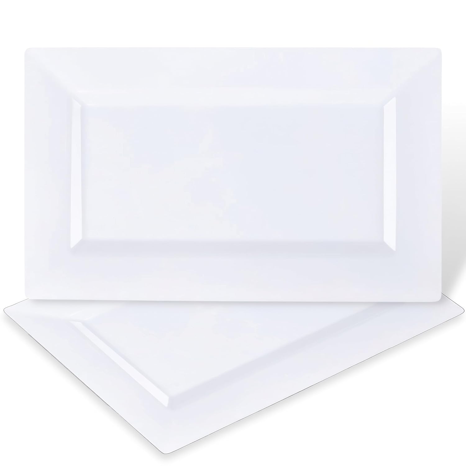 Blue Sky Bandeja rectangular blanca de 14 x 8.5 pulgadas (paquete de 2)  Platos de plástico desechables para fiestas, eventos y uso doméstico