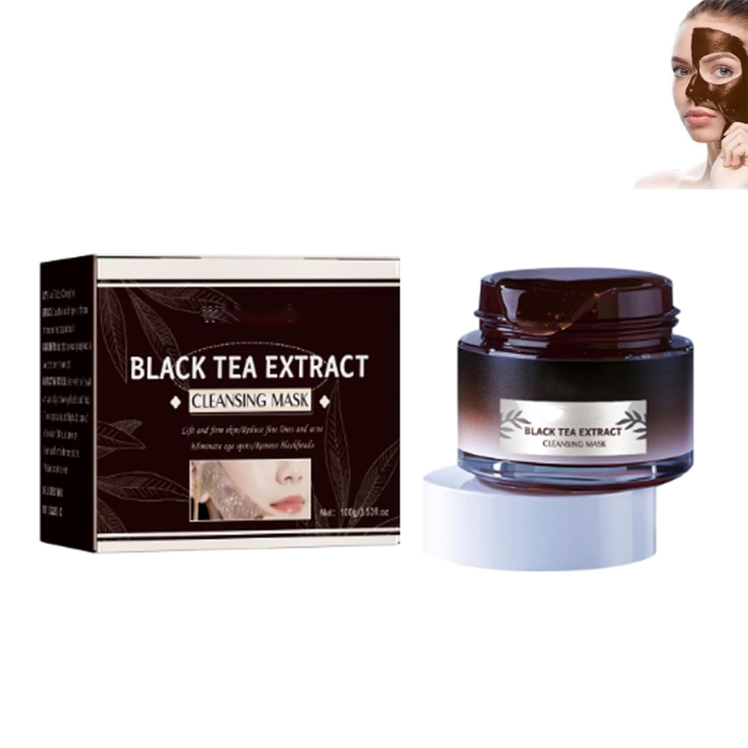 danlein Máscara de té negro, máscara de té negro, máscara facial de desollado de té negro, crema exfoliante reafirmante antienvejecimiento, limpieza