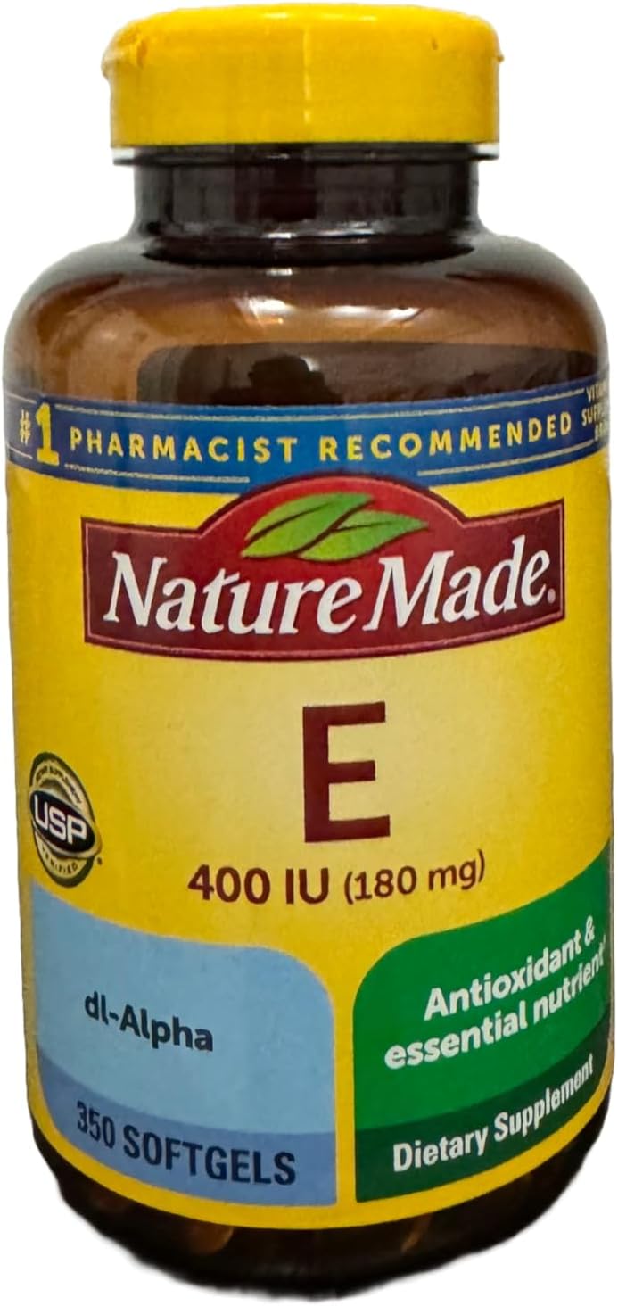 Nature Made Vitamina E 180 mg (400 UI) dl-alfa, suplemento dietético para soporte antioxidante, 350 cápsulas blandas, suministro de 350 días+