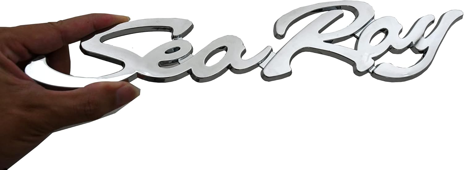2 piezas de emblema de Sea Ray Searay Script 3D, letras de barco, autoadhesivas, tamaño genuino (cromado)