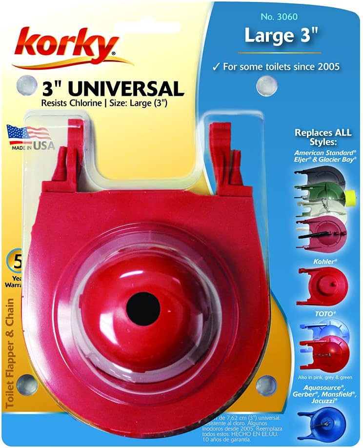 Korky La aleta universal para inodoro 3060BP reemplaza la mayoría de las aletas grandes de 3 pulgadas, goma de larga duración, fácil de instalar,