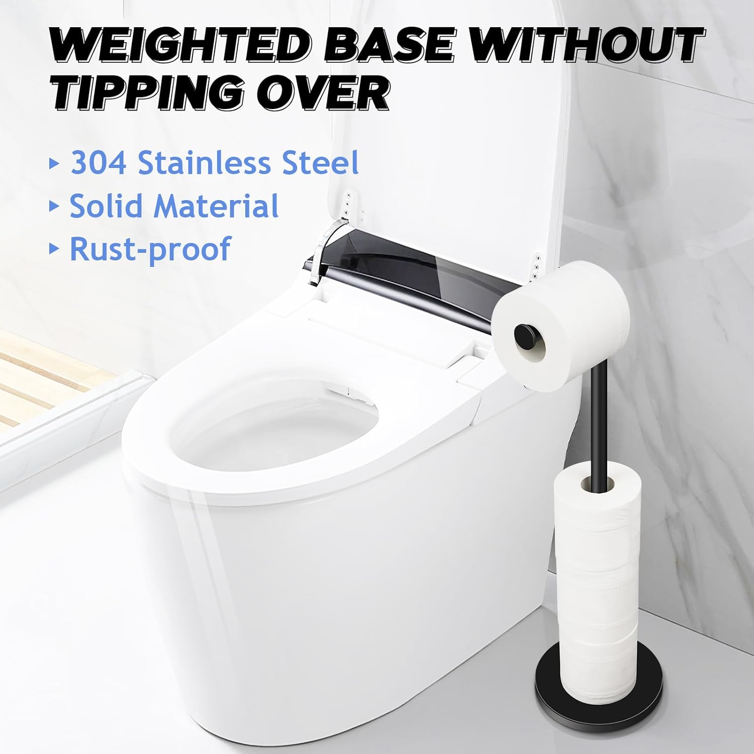 TACGEA Soporte para papel higiénico, soporte para rollo de papel higiénico de baño, acero inoxidable, almacenamiento para 4 rollos de papel, negro