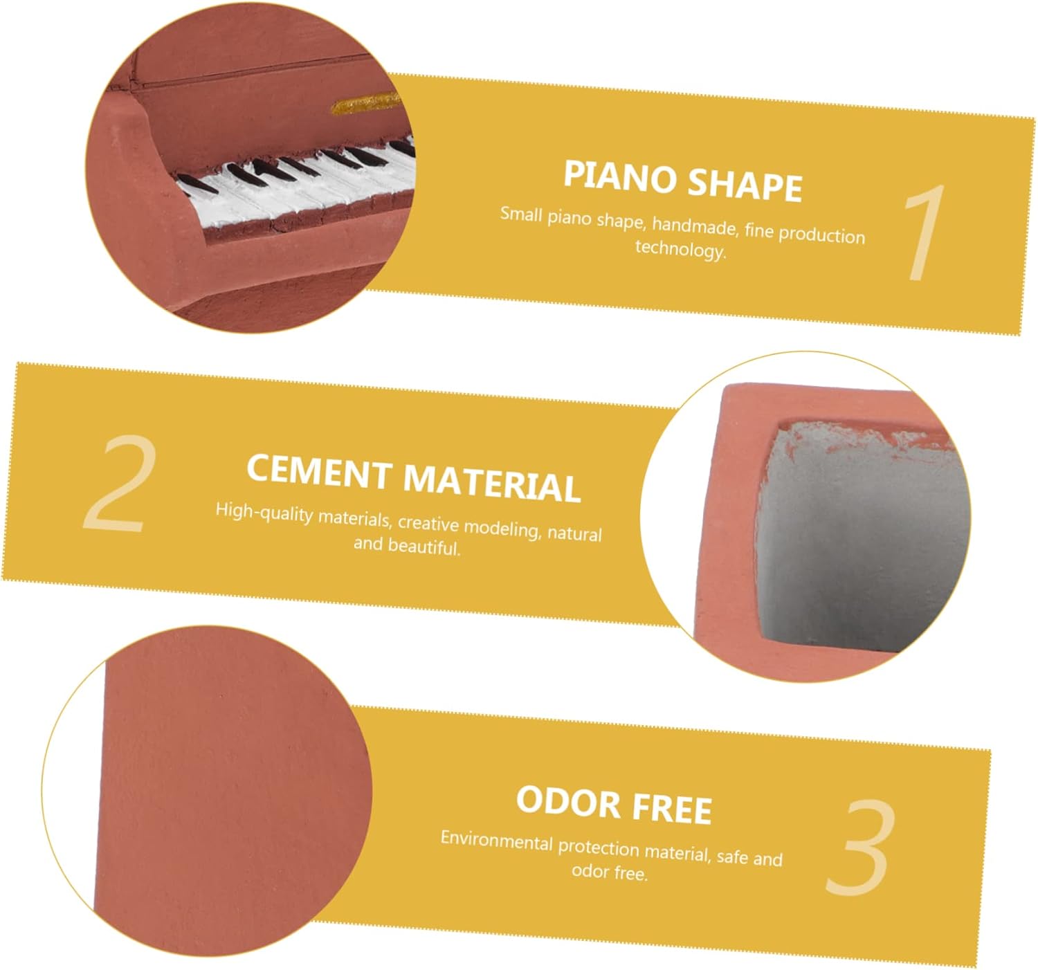 NOLITOY Maceta de cemento para piano, maceta en forma de piano, maceta suculenta de cerámica para exteriores, plantas suculentas, plantador,
