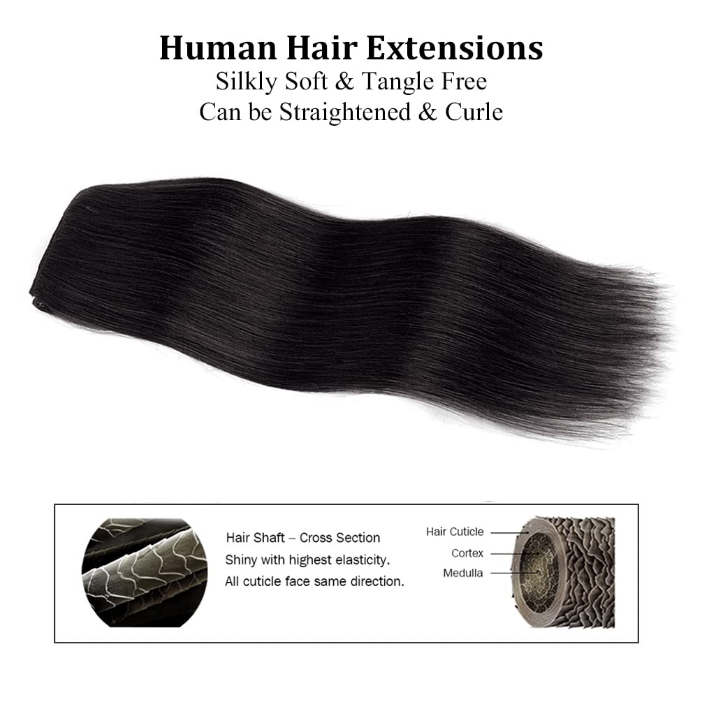 Extensiones de cabello humano Remy de 20 pulgadas con clip para mujer, extensiones de cabello humano largo, sedoso y liso, 2.65onzas, 4 piezas,