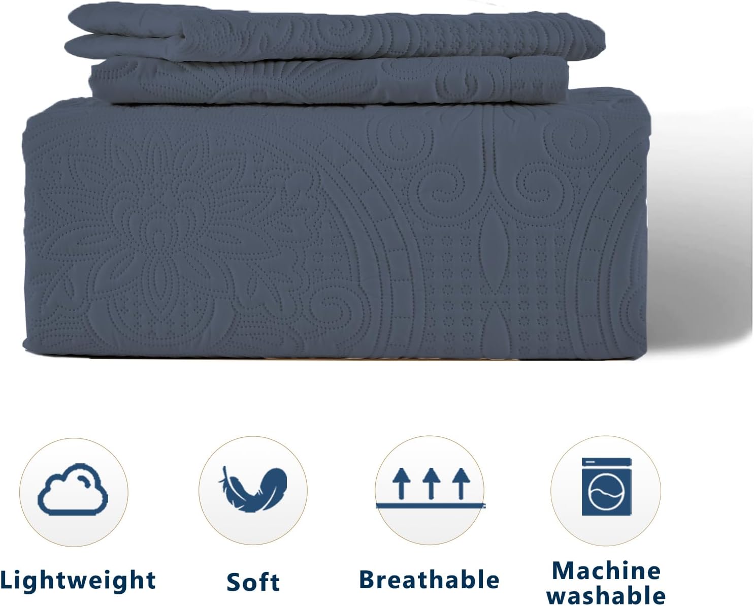 Anluoer Juego de ropa de cama de tamaño individual, color azul marino en relieve, colcha ligera de microfibra suave de verano, colcha para todas las