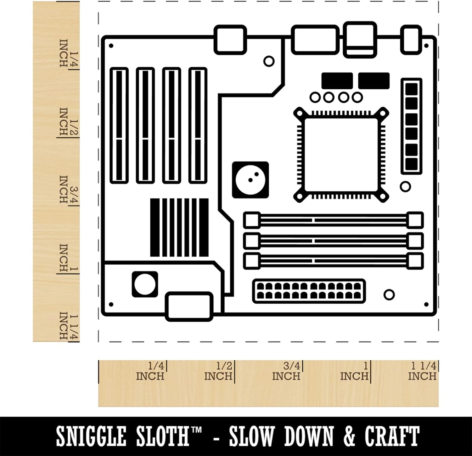 Placa de circuito de placa base para computadora, sello de goma cuadrado para estampado de manualidades, 1.25 pulgadas, pequeño
