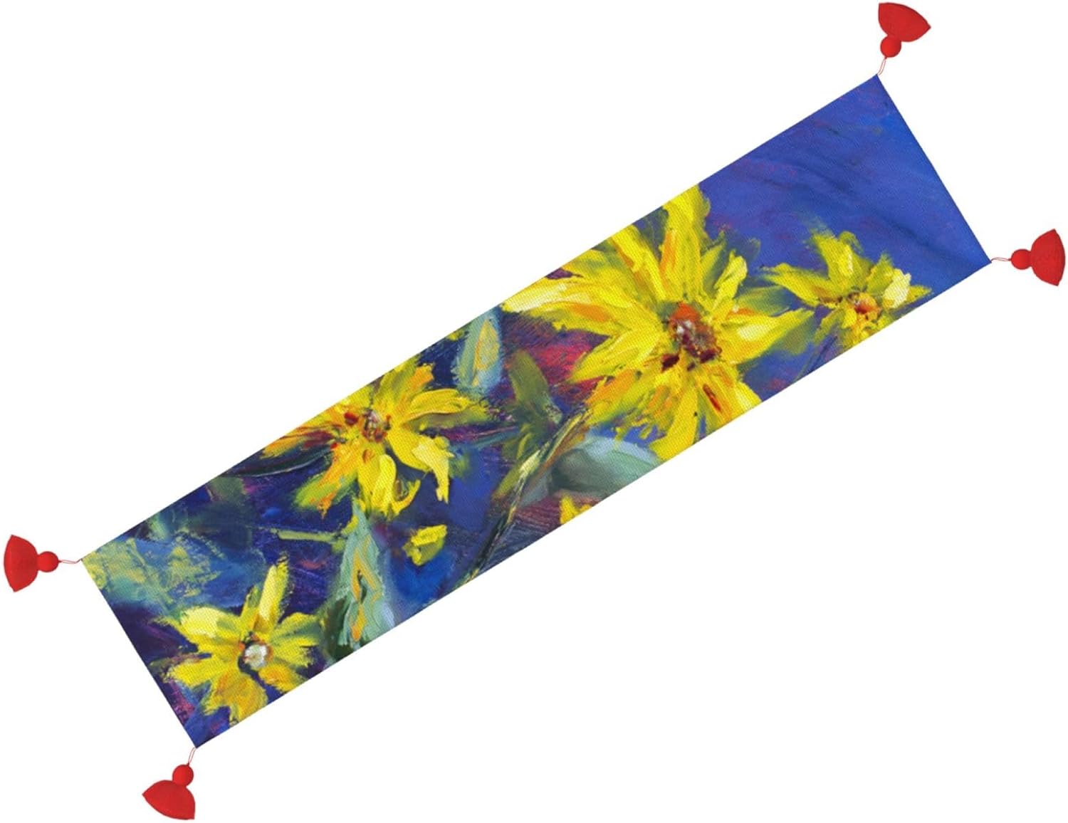 Yellow Flowers on Blue Background Christmas Table Runner Dining Table Decor Christmas Decorations Indoor Home Decor Christmas Table Runners Xmas