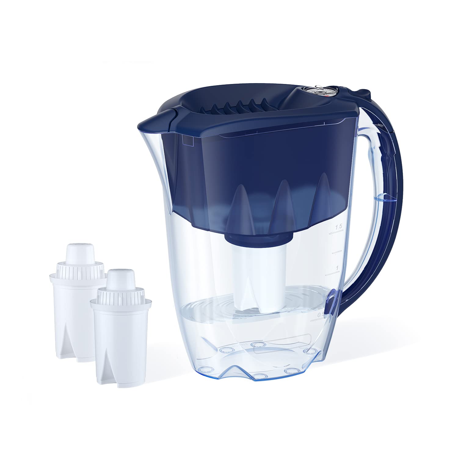 AQUAPHOR Jarra de filtro de agua ideal para 7 tazas, color azul oscuro con 3 filtros B15, cabe en la puerta del refrigerador, reduce la cal y el