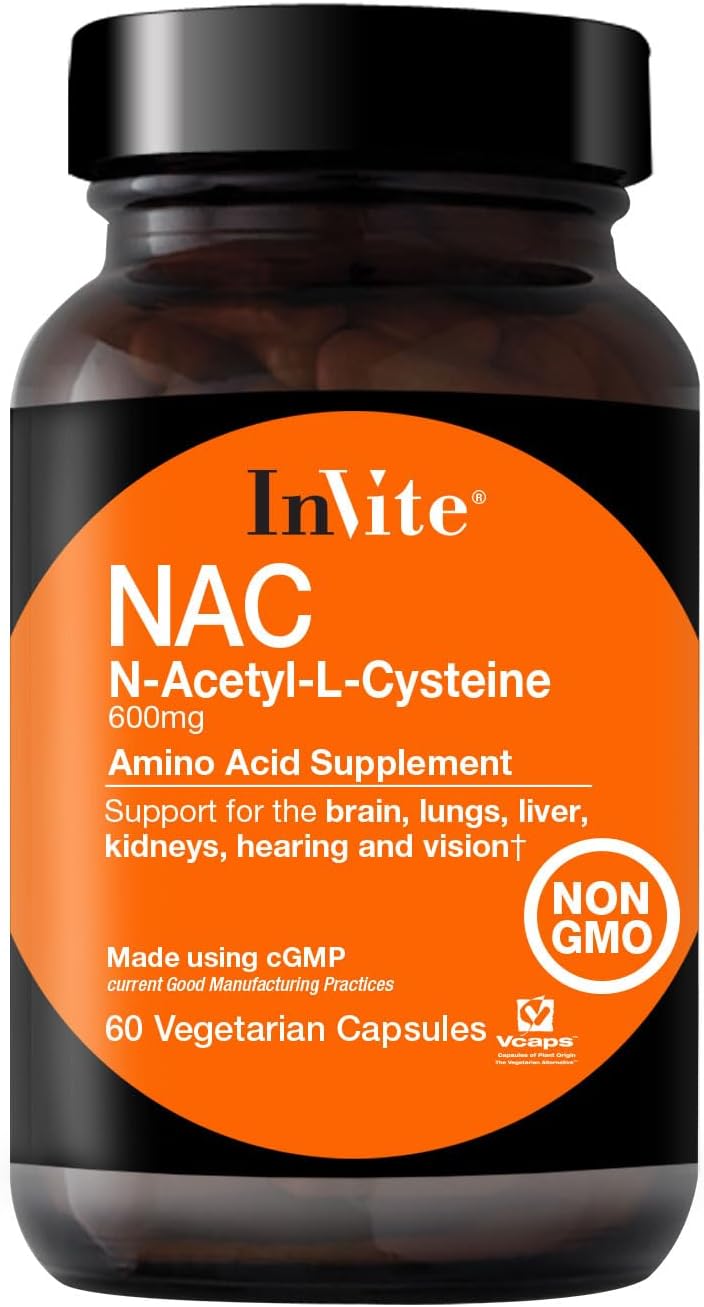 Invite Health N-acetil cisteína (NAC) – Apoya la salud del hígado y el cerebro – Suministra el aminoácido esencial L-cisteína y un precursor del