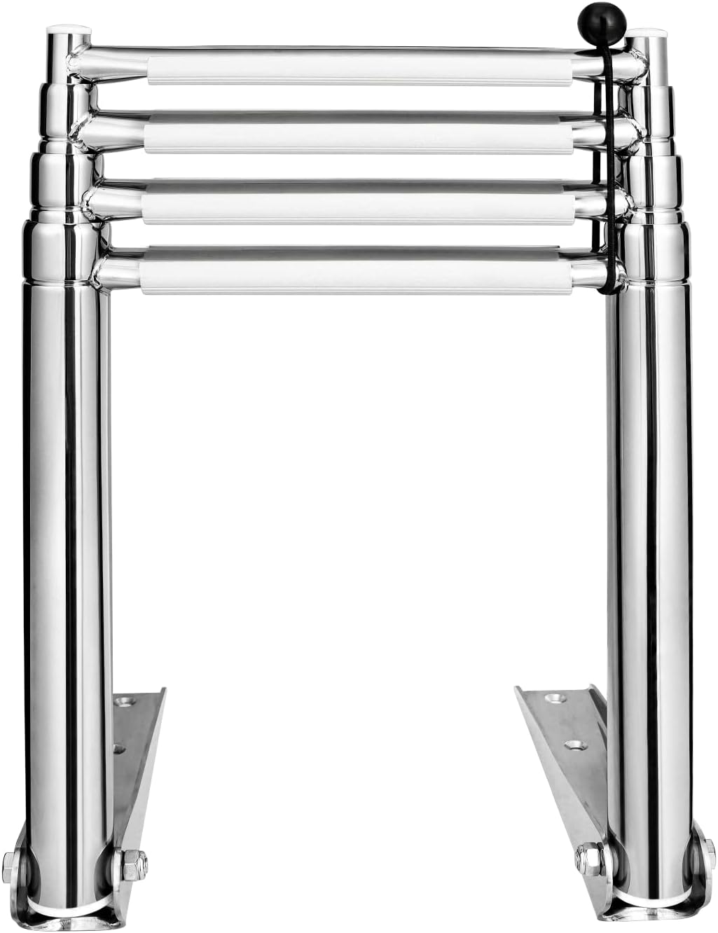YOUNG MARINE Escalera telescópica y plegable de acero inoxidable de 4 escalones con estribo de plástico blanco, montaje sobre plataforma