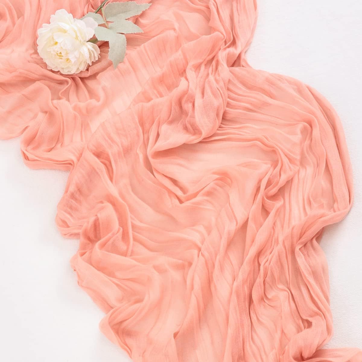 Socomi Camino de mesa de gasa de 10 pies, bohemio, rústico, color oro rosa, coral, camino de mesa para boda, despedida de soltera, otoño, Acción de