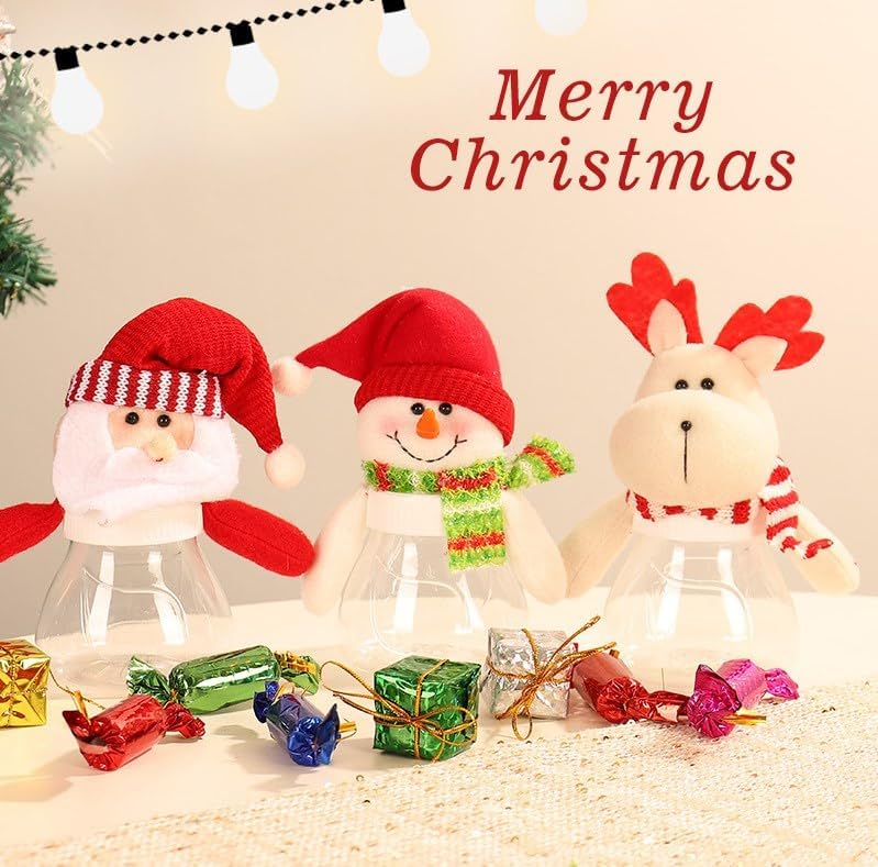 Vaguelly Tarros de caramelo transparentes, regalos de Navidad, plato de dulces de Navidad, tarro de regalo de Navidad, caja de almacenamiento de