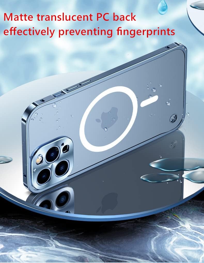 Funda magnética para iPhone 14 Pro compatible con MagSafe de aleación de aluminio de metal parachoques mate translúcido con protector de lente de