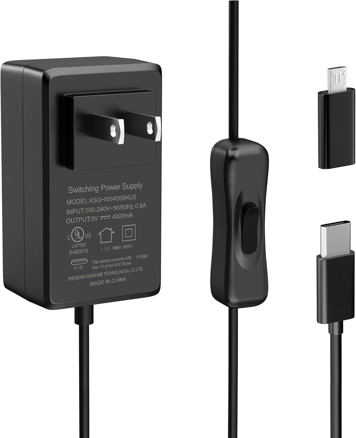 Smraza Fuente de alimentación de 5V 4A 20W compatible con Raspberry Pi 4 Modelo B 8GB 4GB 2GB 1GB, fuente de alimentación tipo C con interruptor de