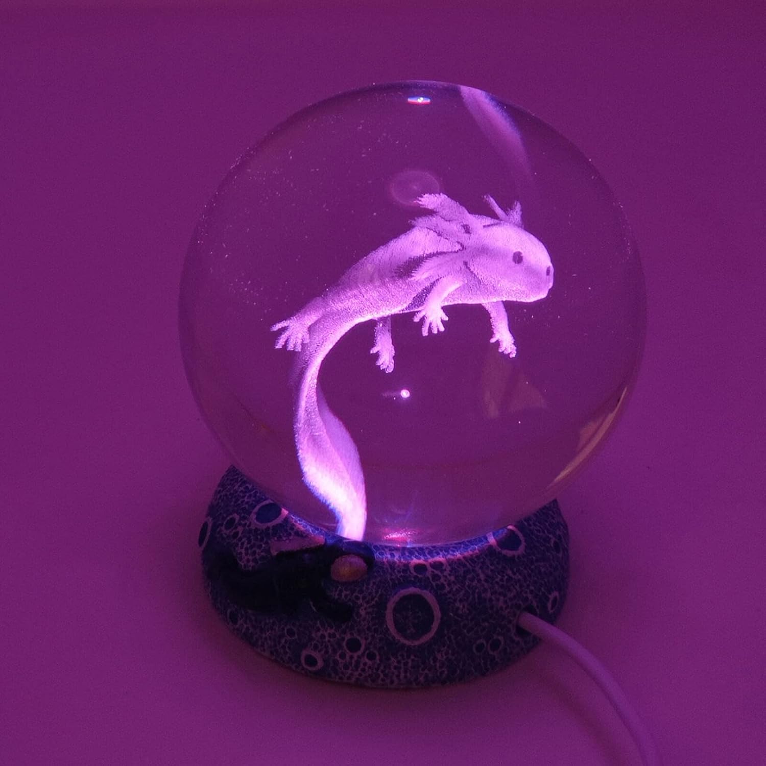 Luces LED de noche de ajolote, luz de bola de cristal 3D, luz cambiante de 16 colores, soporte base de pantalla LED, lámpara de mesa divertida para