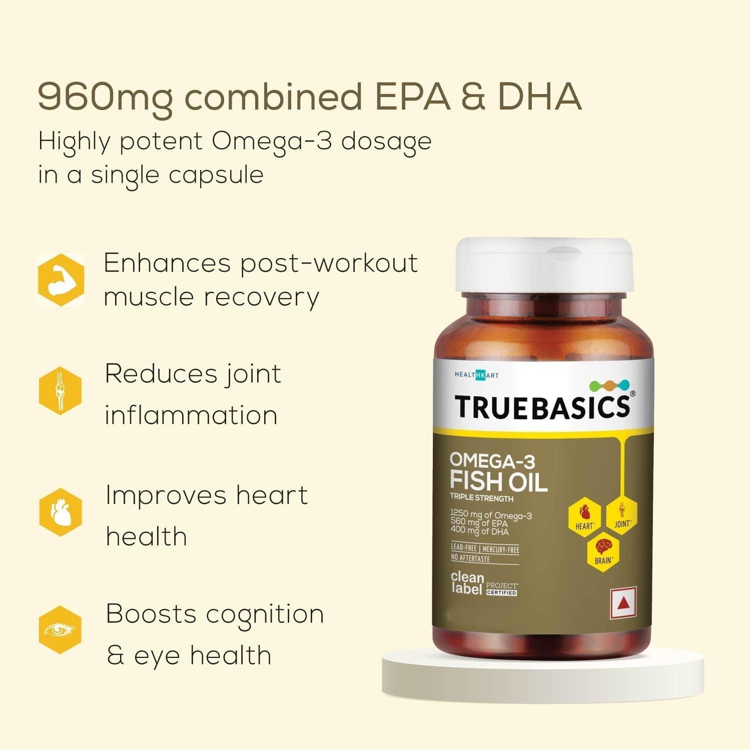 Cápsulas de aceite de pescado True Omega 3 para mujeres y hombres, 60 cápsulas, triple fuerza con 1250 mg de Omega 3, 560 mg de EPA y 400 mg de DHA,