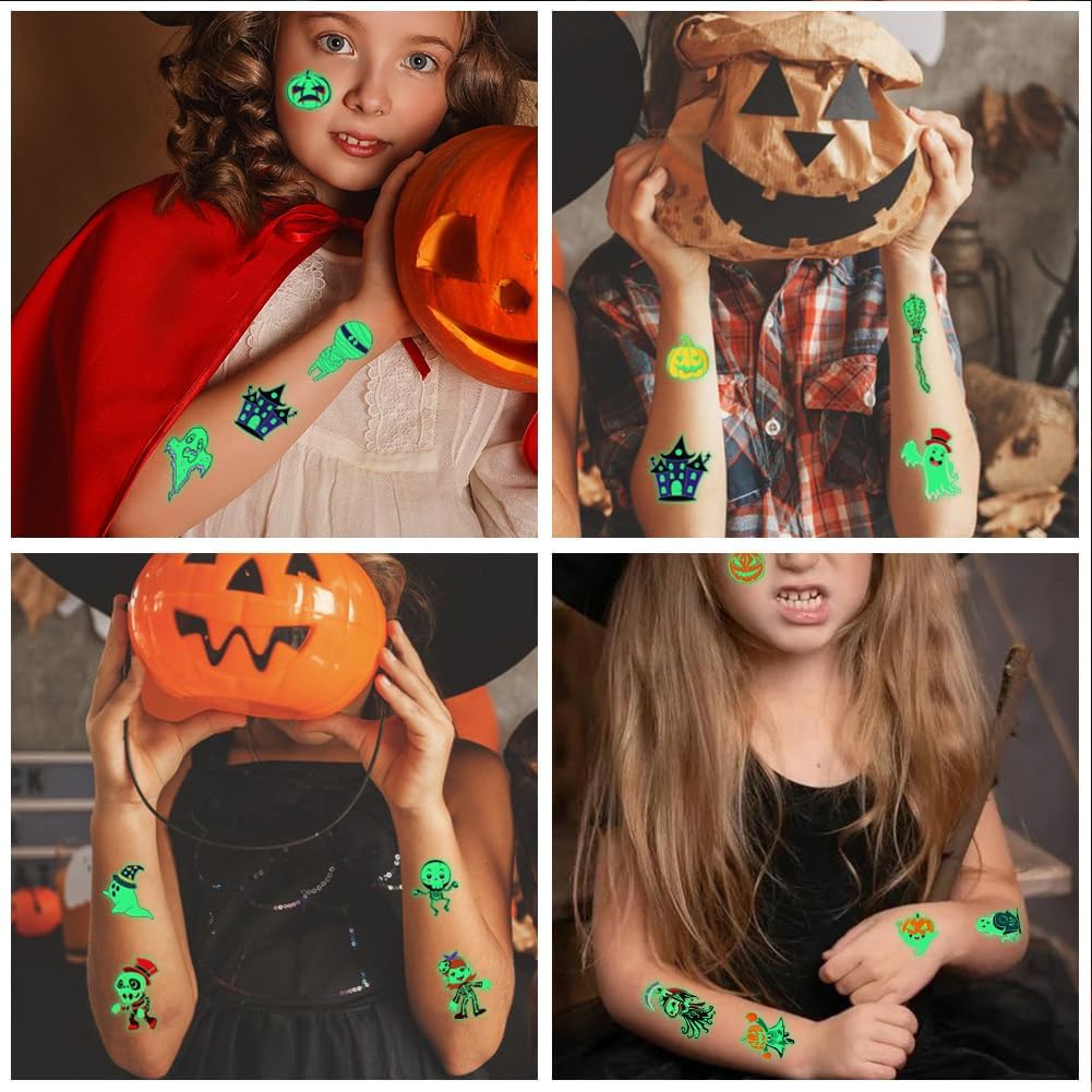 300 tatuajes temporales de Halloween para niños que brillan en la oscuridad, tatuajes falsos estilo Halloween 2023 calcomanías para niños y niñas,