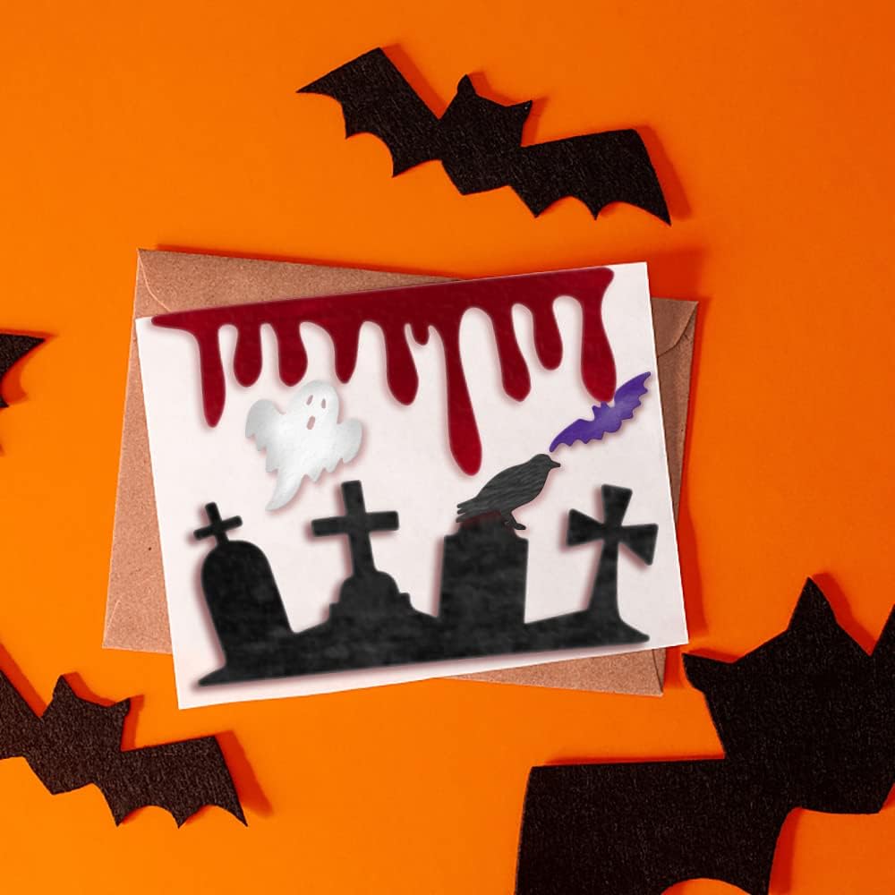 Troqueles de murciélagos fantasmas de Halloween para hacer tarjetas, juegos de troqueles de corte de cementerio de Halloween, plantillas de cuervo