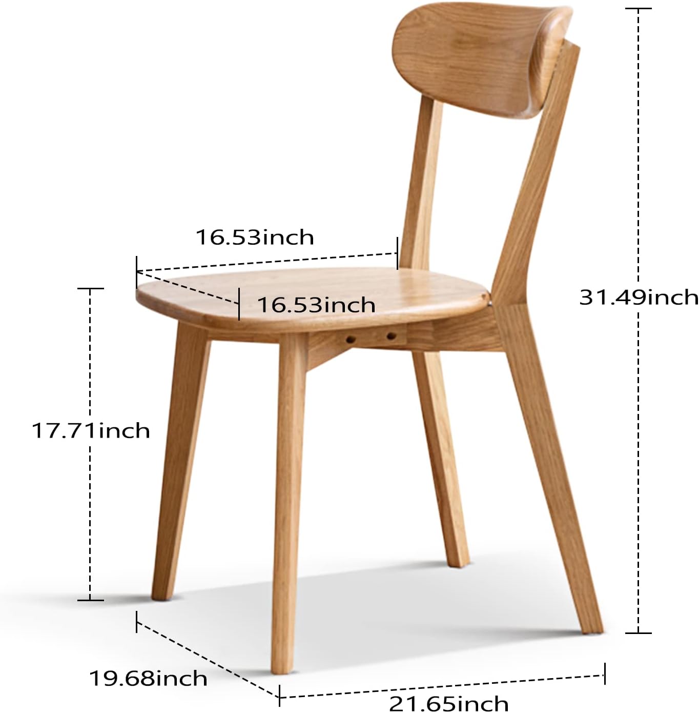 Grewood Sillas de comedor 100% de madera de roble macizo, sillas de comedor modernas de mediados de siglo con respaldo ancho redondeado, sillas para