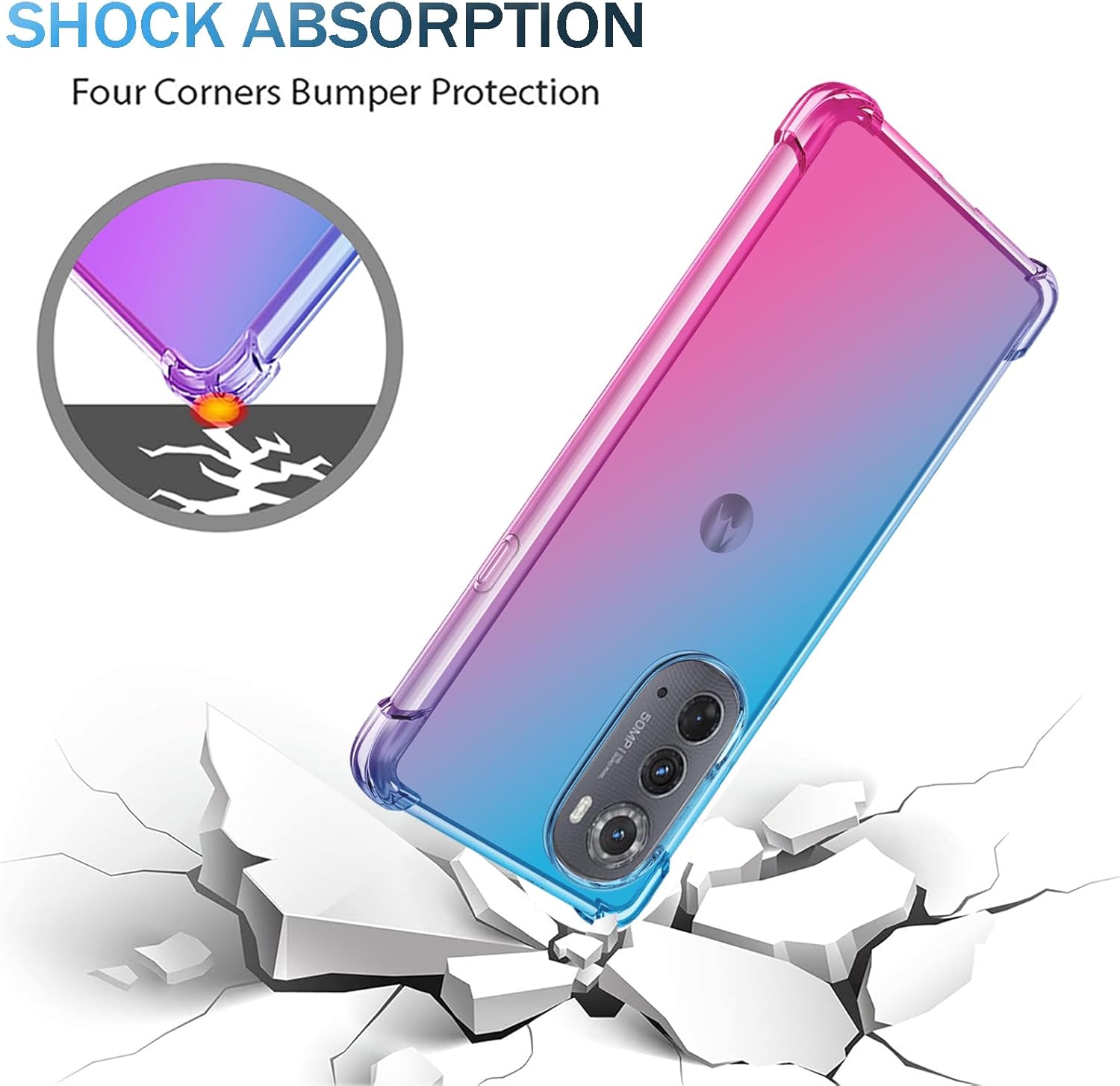 OEURVQO Funda para Moto Edge 2022 5G, transparente, con bonito degradado, colorido, delgada, suave, TPU, a prueba de golpes, antiarañazos, funda