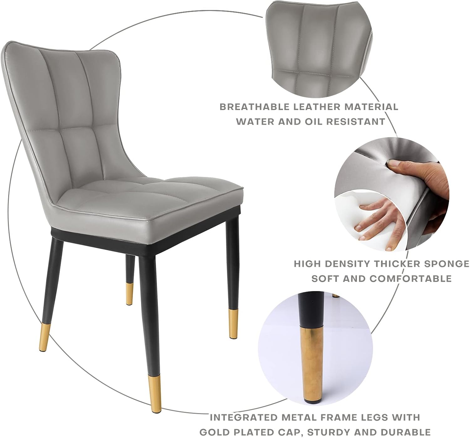 Juego de 2 sillas de comedor de piel sintética con respaldo alto, modernas y resistentes, tapizadas, asiento acolchado de esponja profunda con patas