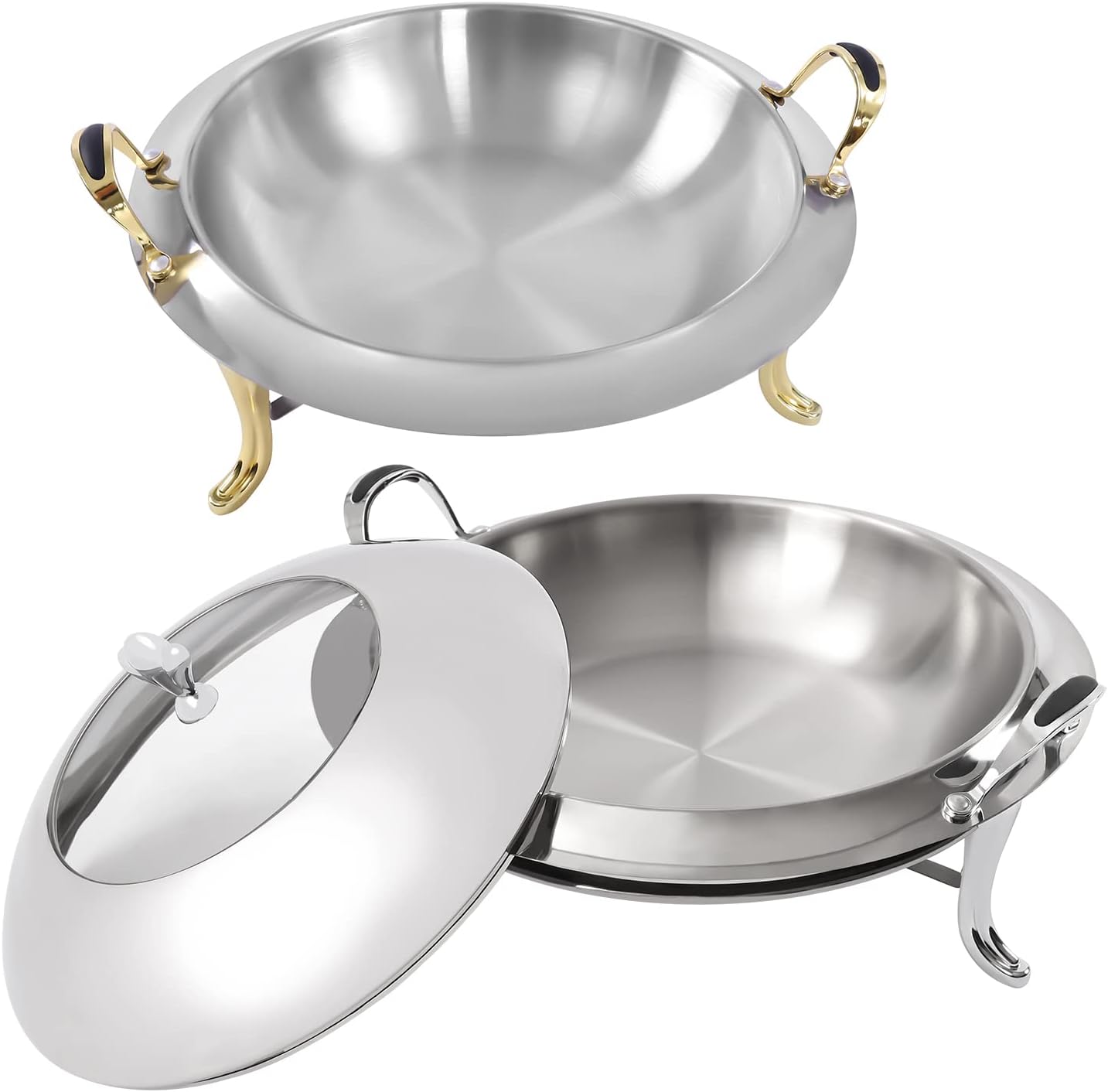 Catering – Juego de platos de acero inoxidable con tapa y rozaduras, 3.17 cuartos de galón, para bufé, fiesta, cocina, fiesta, comedor, bufé
